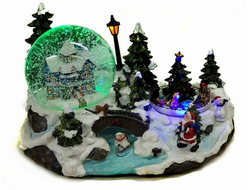 Новогодняя композиция с подсветкой "Снежный шар с Домом" с движущимся Поездом, 26*17*16см