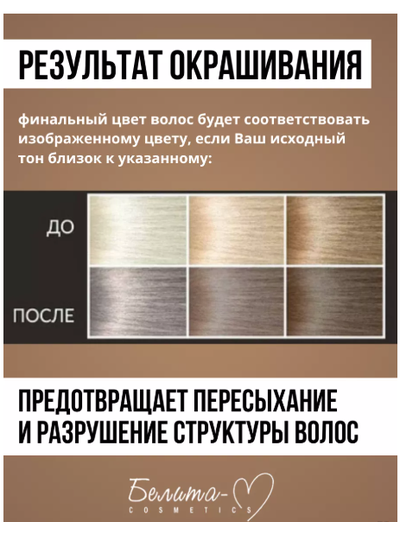 Стойкая Крем-краска для волос Аммиачная тон 9.1 Светлый Пепельный блондин Белита-М Hair Happiness