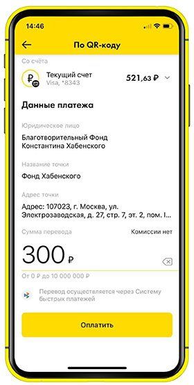 Далее откроется экран перевода. При необходимости введете сумму и нажмите «Оплатить»