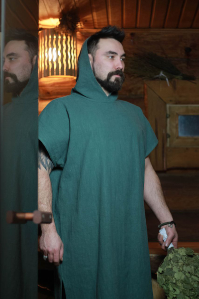 Туника с капюшоном из крапивы для банного мастера  Дар Земли