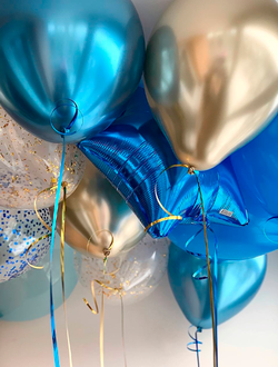 Шары золото, синий, голубой, звёздочка, с конфетти 10 шт под потолок