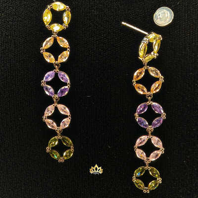 Серьги-дорожки с разноцветными кристаллами 5,5 см