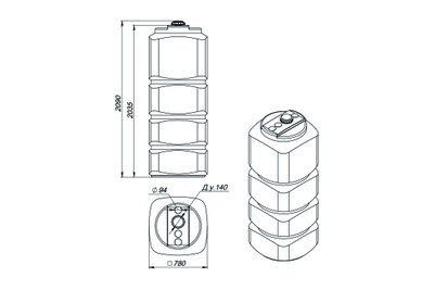 Размеры бака пластикового 1000 литров для топлива L1000 oil