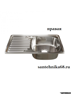 Мойка для кухни врезная MIXLINE 42х76 0,8мм левая правая выпуск 3 1/2 с сифоном глубина 18см