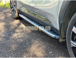 Пороги алюминиевые с пластиковой накладкой (карбон серые) 1820 мм ТСС для Geely Atlas 2023-