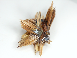 Редкость! Рутил свободного роста, сростки "звезды" золотистых игольчатых кристаллов на кристаллах гематита, Бразилия (29*16*16 мм, 2,3 г) №37919