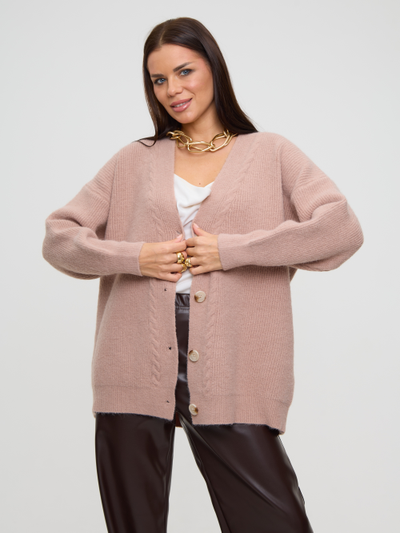 Вязаный удлиненный кардиган оверсайз на пуговицах