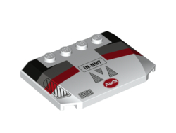 Wedge 4 x 6 x 2/3 Triple Curved with 'IN-NM7' Oval Audi Logo and Black, Dark Bluish Gray and Red Racing Stripes Pattern, White (52031pb140 / 6291430)
