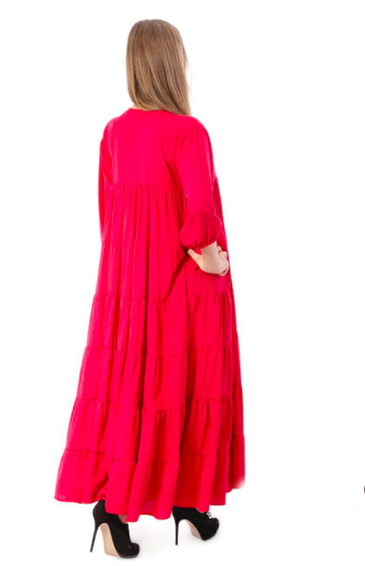 Платье ярусное из штапеля "Душечка красное"