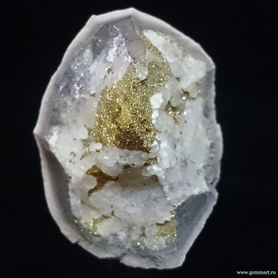 Пирит -"спектропирит", кальцит в полости конкреции. Россия. 55*45*38мм