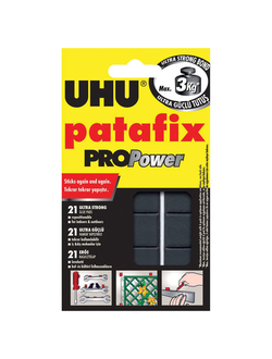 Подушечки клеящие UHU Patafix ProPower, 21 шт., сверхпрочные (до 3 кг), многоразовые, черные, 40790