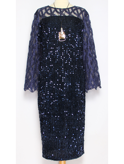 ПЛАТЬЕ  НАРЯДНОЕ "Пайетки" синее р.52