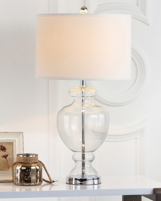 НАСТОЛЬНАЯ ЛАМПА ИЗ прозрачного СТЕКЛА И ХРОМИРОВАННЫХ ДЕТАЛЕЙ.