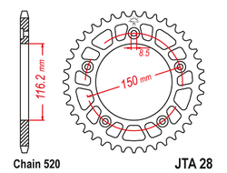 Звезда ведомая алюминиевая JT JTA28.42 (JTA28-42) (A28-42) для Aprilia Road