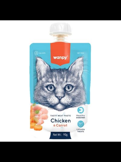 Wanpy Cat (Ванпи кэт) Лакомство для кошек Мясной мусс из курицы и моркови, 90 г