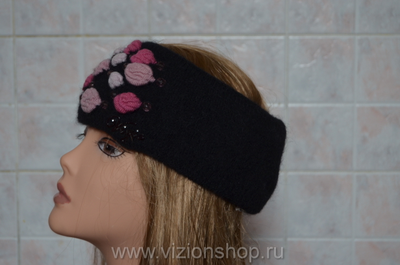 Повязка  на голову черная Vizio Италия 5175 F  с розочками  и кристаллами