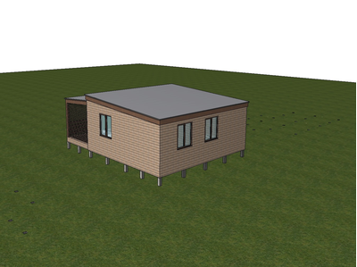Одноэтажный каркасный дом с двумя спальнями и террасой (SK92)
