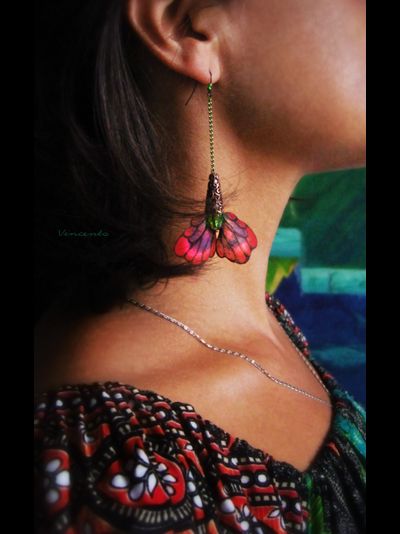 Волшебные серьги "Крылышки Маковой Феи" (шёлк, хрустальные бусины, чешский бисер)