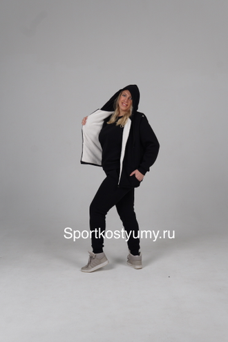 Флисовый спортивный костюм большого размера черный в Казани (42-60)