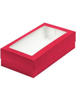 Коробка для пирожных с прямоуг. окном (красная), 210*100*55мм
