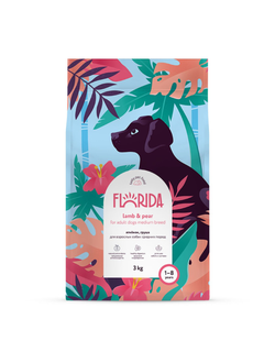Florida сухой корм для взрослых собак средних пород с ягнёнком и грушей 3 кг