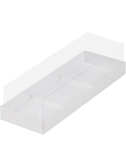 Коробка для 3 пирожных/муссовых тортов с пласт. кр. (белая), 260*85*60мм