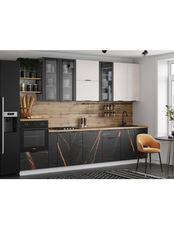 Кухня Ройс К26 кварц черный/кварц бежевый