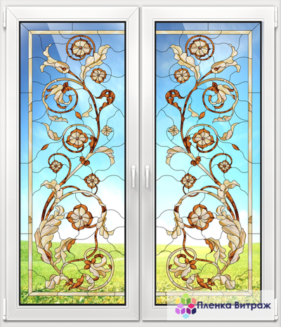 Витражная пленка, витражная пленка самоклеющаяся, пленочный витраж с классическим рисунком