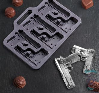 Форма для льда и шоколада "Пистолет", 6 ячеек