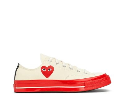 Кеды Converse Comme des Garcons PLAY белые низкие с красной подошвой фото