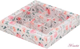 Коробка Розы на 16 конфет с пластиковой крышкой