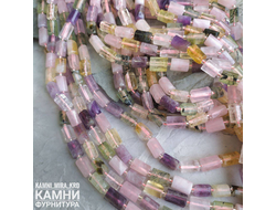 Микс камней (роз.кварц, пренит, аметист, цитрин обл.) угловатые цилиндры фри-форм 7-10Х7-13 мм, цена за нить 20 см