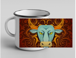 Кружка металлическая эмалированная с символикой "Быка" №6