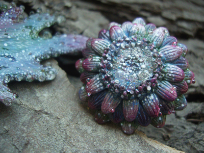 Комплект украшений из серёжек-крылышек и цветочка-кольца "Галлициниум, фея Рассветного Сада"