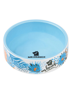 Миска Mr.Kranch для собак и кошек из фарфора "Тропики", 350мл, голубая