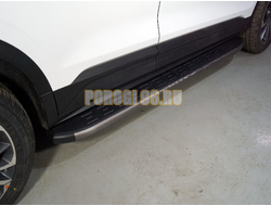 Пороги алюминиевые с пластиковой накладкой (карбон серые) 1720 мм ТСС для Geely Coolray 2020-2024