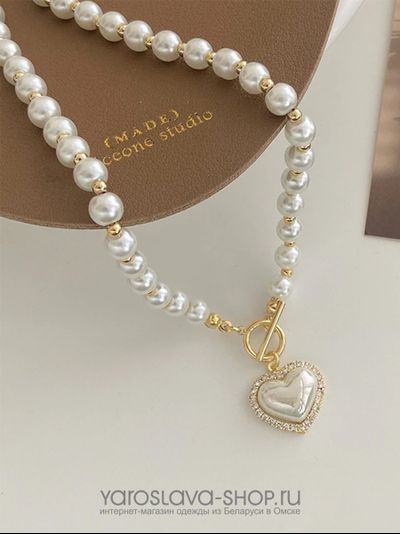 Колье из жемчуга с подвесом сердце