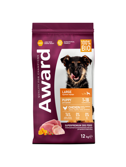 AWARD (Авард) сухой корм для щенков крупных пород, Курица, Индейка 12 кг