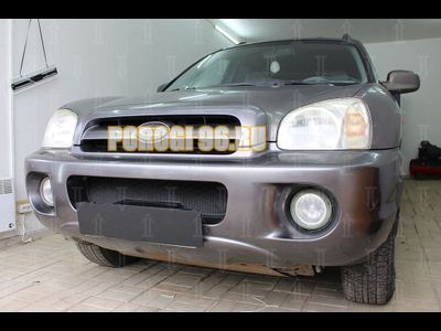 Защита радиатора Hyundai Santa Fe 2000-2006 (2 части) black верх