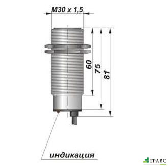 Индуктивный датчик цилиндрический с резьбой И25-NO-DC (М30х1,5)