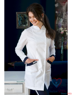 Халат белый с синим кантом IvaMed