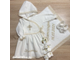 Теплый набор "Нарядница бежевое кружево" : платье из фланели с капюшоном, махровое полотенце 100х100 см с капюшоном, можно вышить любое имя