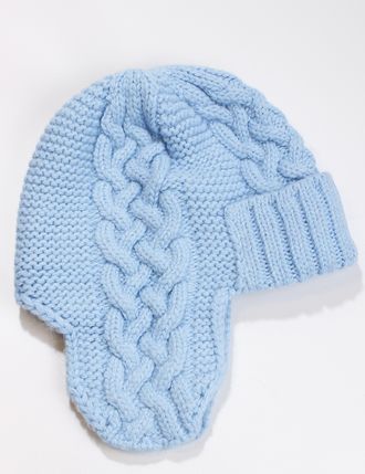 Шапка женская ушанка "Плетёнка" 11527-1 голубая, джинс, бежевая, серая