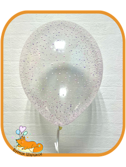 Воздушные шарики с гелием прозрачные с белыми, сиреневыми пенопластовыми шариками