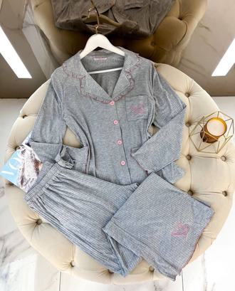 Пижама Виктория Сикрет в рубчик цвет серый
