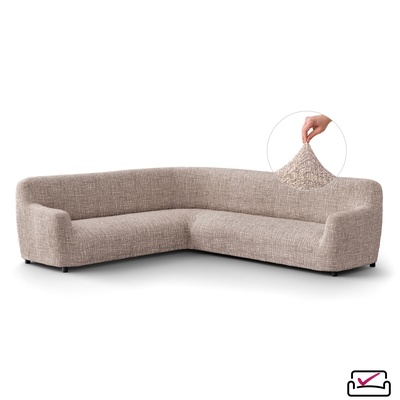 Чехол на классический угловой диван Микрофибра  Мираж Бежевый. Защита мягкой мебели от животных.