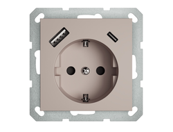 1L213GRC Розетка с заземлением 16А+2USB A+С, серый кашемир