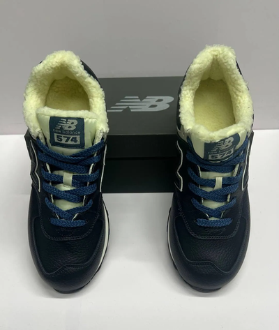 New Balance 574 Leather Blue с мехом