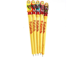 Ручка сувенир Матрешка Города 170*15 деревянная шариковая