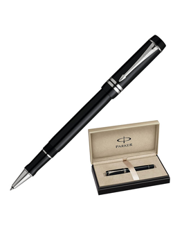 Ручка-роллер подарочная PARKER "Duofold Black PT", черный корпус, платиновое покрытие деталей, черная, S0690620